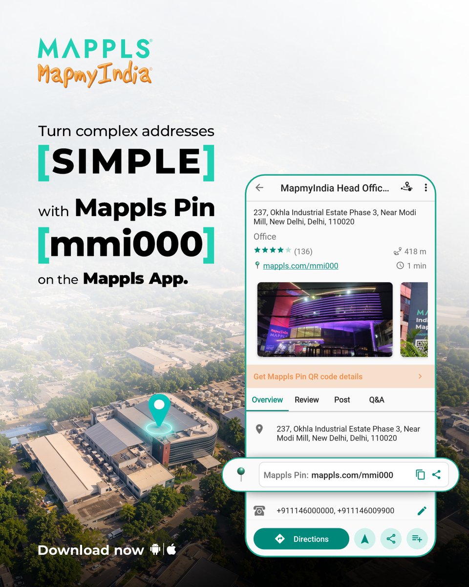 mappls's tweet photo. Long or complicated addresses can be difficult to share and easy to get wrong. A Mappls Pin makes it simple with a unique 6-character code, helping you share a precise location with ease. 

Make addresses simpler. Get the Mappls App and start using Mappls Pin. https://t.co/kQGORx37hv