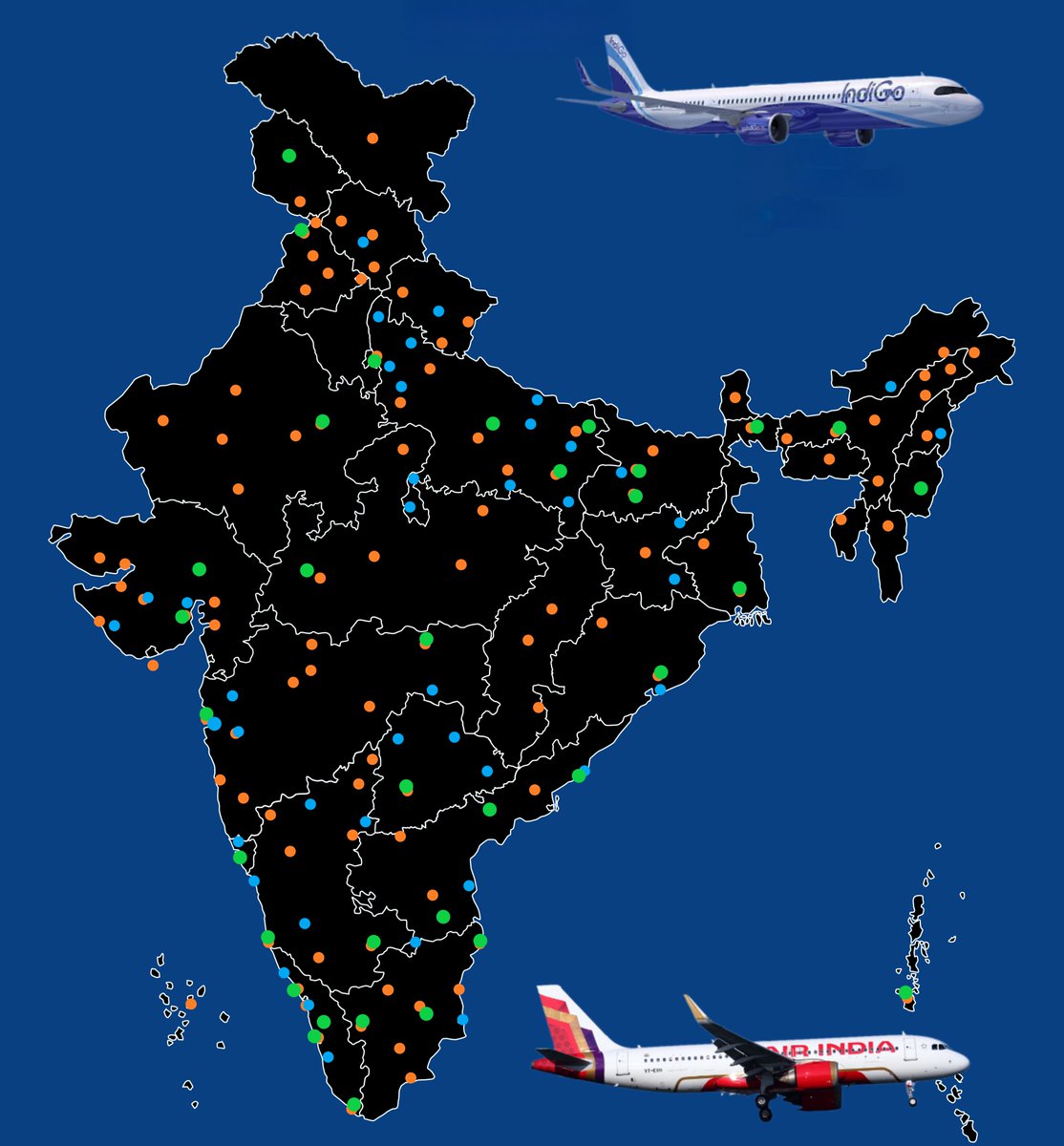 wingXaviation's tweet photo. 🚨Top States by No. of Active Airports

Maharashtra- 13
Gujarat- 12
Uttar Pradesh- 9
Karnataka- 9
Tamil Nadu- 7
Andhra P. - 6
Rajasthan- 6
Assam- 6
Madhya P. - 5
Odisha- 5
Bihar- 4
Kerala- 4
Punjab- 4
Arunachal P. -4
Jharkhand- 3
West Bengal- 2
Haryana- 1
Telangana- 1
Manipur- 1 https://t.co/iKQ5fTByRZ