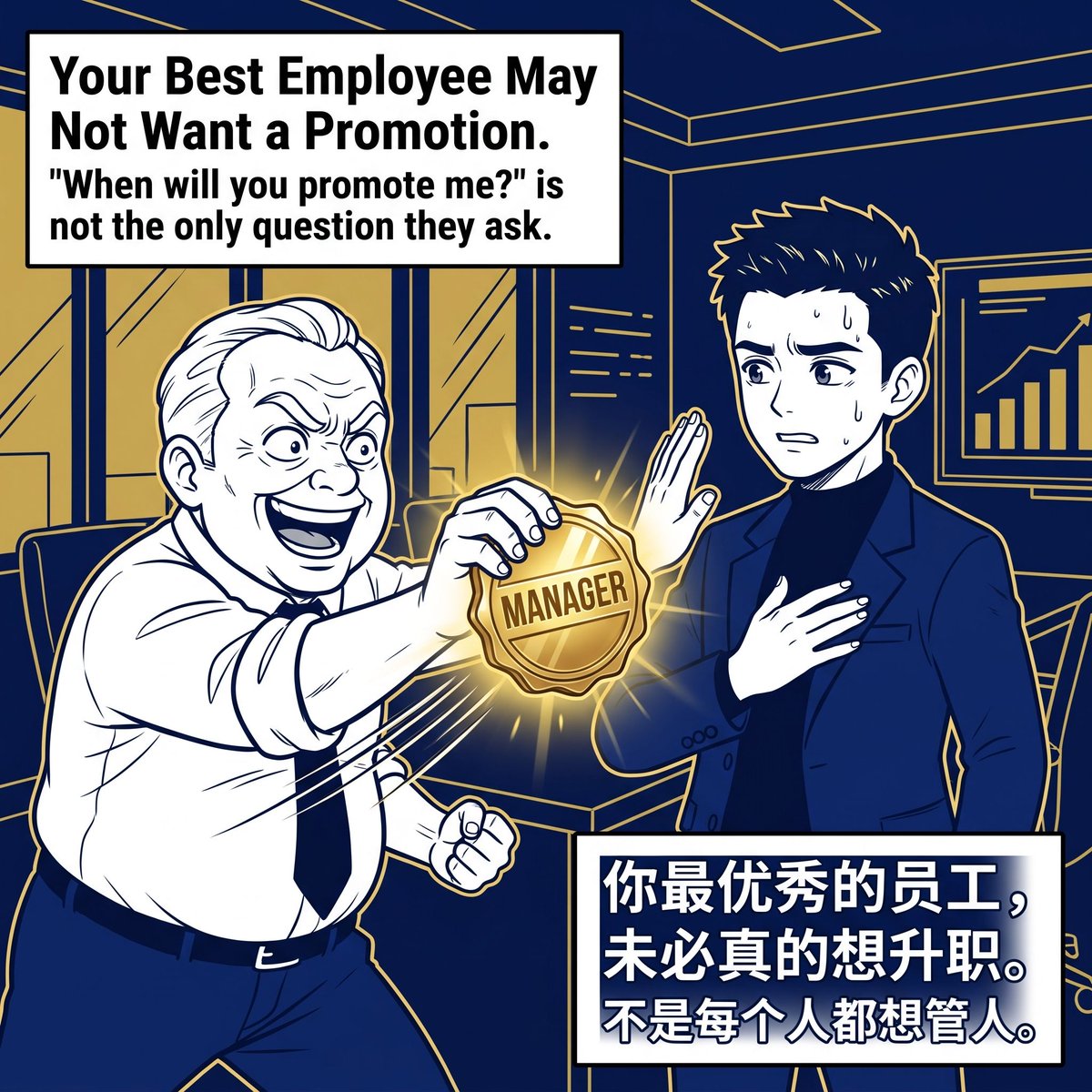 kalvingoh78's tweet photo. Your best performer might not want to be promoted

你最优秀的员工，未必想升职

#BTA #KalvinGoh #TalentManagement #CareerPath #EmployeeDevelopment #LeadershipDevelopment #LearningAndDevelopment #TalentRetention #人才管理 #职业发展 #人才发展 #员工成长 https://t.co/3S2hewIi87