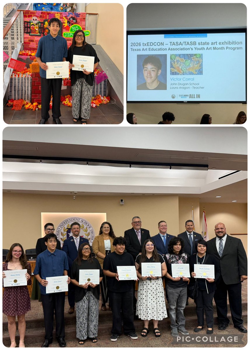 JonFlores_EP's tweet photo. Congratulations to Victor C. on having his artwork showcased at the 2026 TASA/TASB txEdcon state art exhibition.   @JohnDrugan_PK8 is incredibly proud of you 👏. @LAragon_JDS we appreciate your dedication and commitment 🖤💙 @SISD_FineArts @SISD_ES #BuildingExcellenceTogether https://t.co/SFNB3U88bK