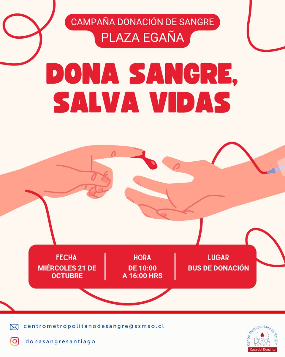 DonaSangreStgo's tweet photo. Hoy dona sangre en #plazaegana 😍
Conoce el bus de donación 🚌y ¡salva vidas! https://t.co/XWbdK2DycM