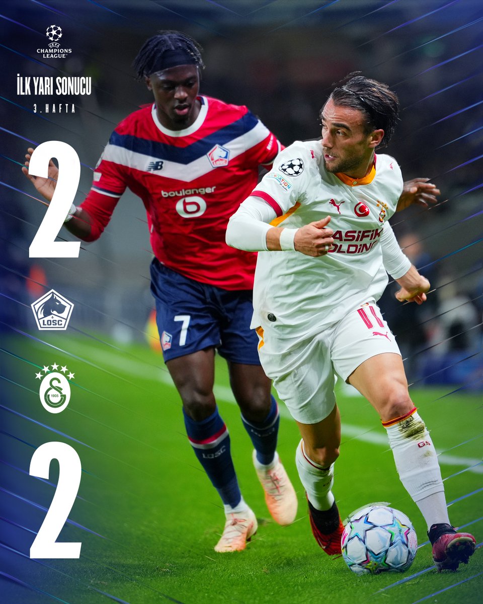 GalatasaraySK's tweet photo. İlk yarı sonucu: Lille 2-2 Galatasaray

#LOSCvGS #UCL https://t.co/VGkexzln4D