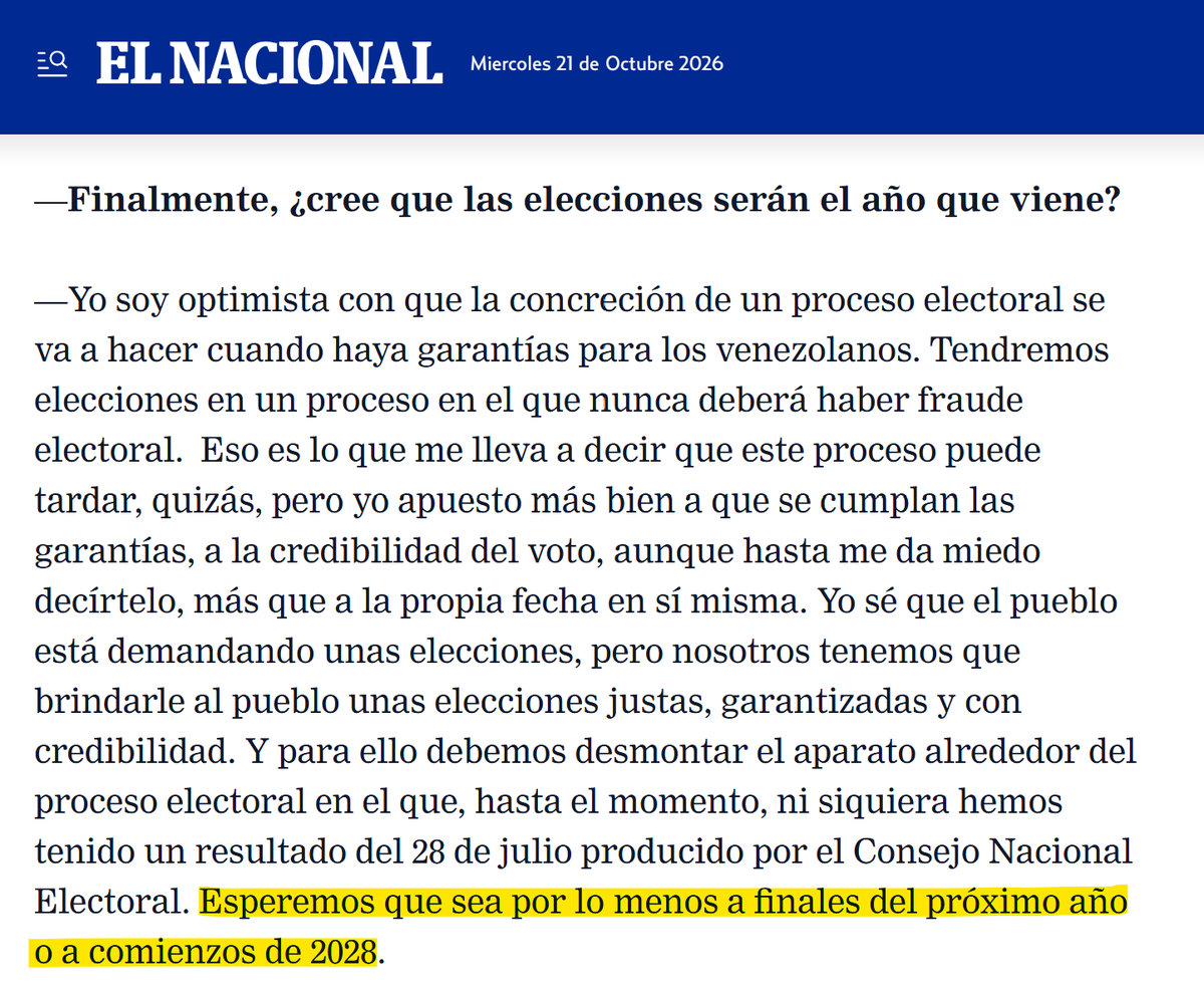 Gbastidas's tweet photo. Dinorah Figuera espera que las elecciones sean "a finales del próximo año o a comienzos de 2028" https://t.co/vtIcMRP6O7 https://t.co/9MCUGUjtbE