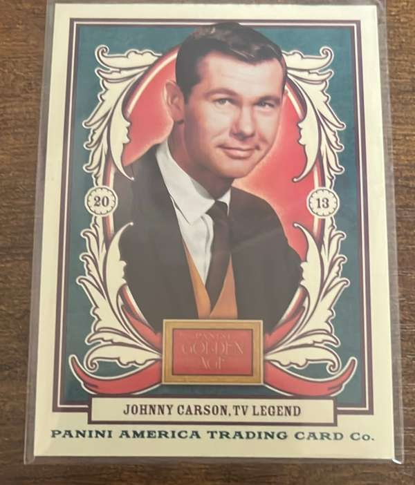 hofnpopper's tweet photo. Today I am showing this non sports card of TV Legend Johnny Carson. He is the king of late night tv to me and this is from a 2013 Panini Golden Age. #CardCollection #TVLegend https://t.co/5PR3LpCg8N