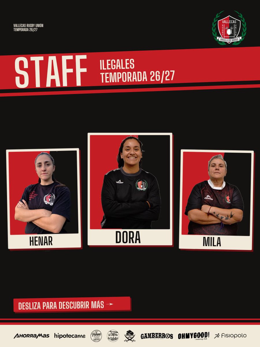 VallecasRU's tweet photo. Presentamos al staff más ilegal del club.

Dora, Henar y Mila se encargan de que nuestras Ilegales más VRUtales lleguen preparadas a cada partido.

Desliza para conocerlas.

❤️🖤❤️🖤❤️🖤

#VRU #rugbymadrid #VallecasRugby #OrgulloDeBarrio https://t.co/YfqdV8DuyL
