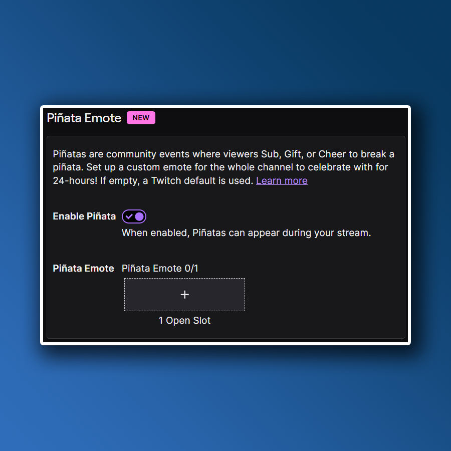 zachbussey's tweet photo. Twitch is launching a Piñata Emote feature.

Piñatas are a new community event that requires Subs, Gift Subs, or Cheer Bits to unlock a 24-hour emote for the whole channel.

The creator uploads the emote that unlocks. https://t.co/QyXw2nvXVS
