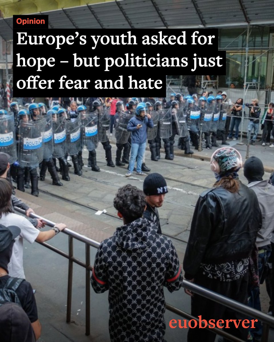 euobs's tweet photo. Europe's young people are demanding a future. But too often, politics is offering them someone to blame instead. 🇪🇺

Across Europe, young people are protesting unaffordable housing, cuts to education and growing economic insecurity.

Yet as these frustrations deepen, political debates are increasingly dominated by migration, national identity and security — issues often framed through fear rather than solutions.

In our latest opinion, Shada Islam argues that this is more than a failure to listen. It's a political choice about which concerns get attention, and whose voices are left out.

🔗 Read the full opinion at https://t.co/HDMDCXopTf 👉https://t.co/HRj02Jr7kF
