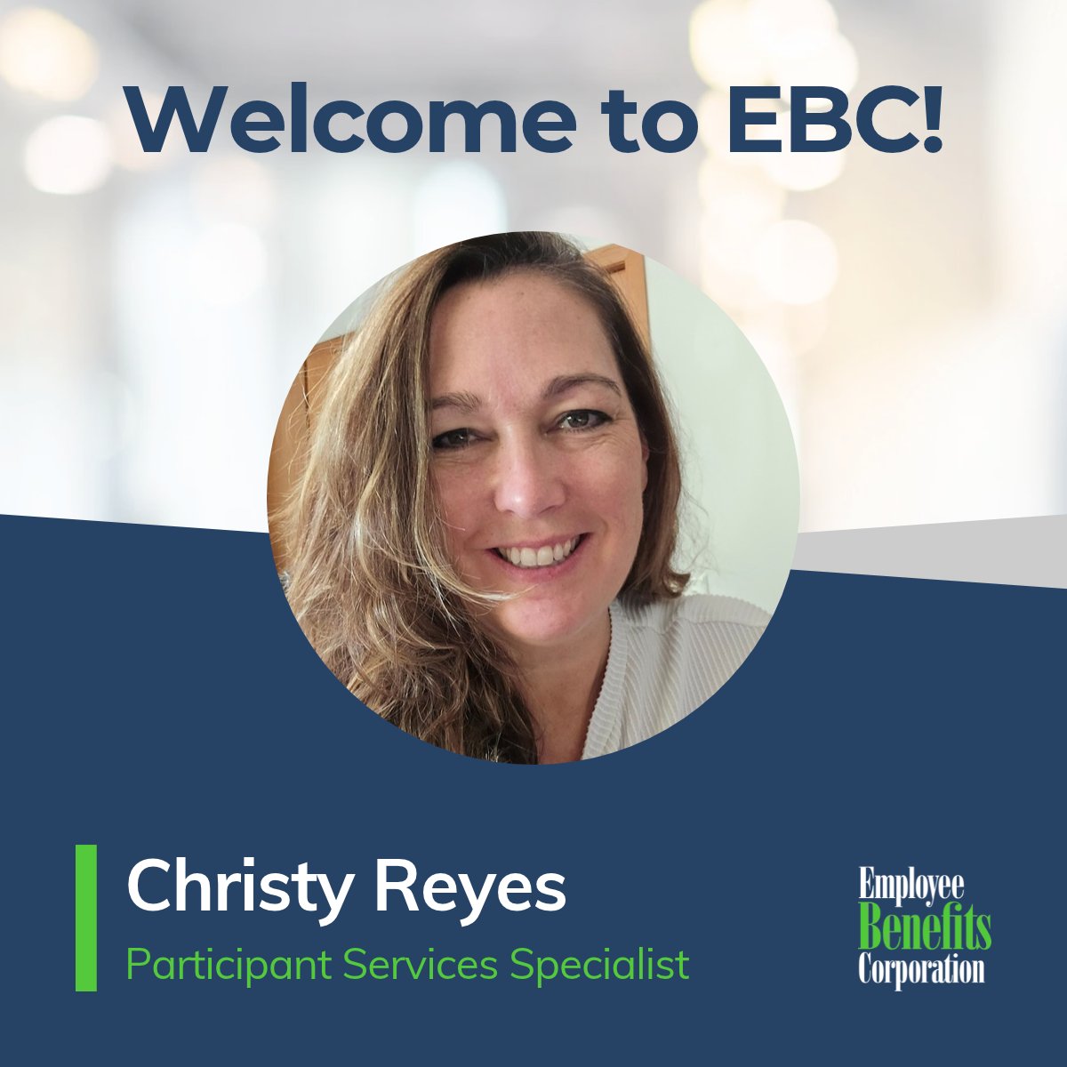 EBCflex's tweet photo. Please join us in welcoming Christy Reyes to EBC! Christy joined our team last month as a Participant Services Specialist. We're excited to have her on board and look forward to the support she'll provide to our participants. Welcome, Christy! https://t.co/Rd4kcZnKtQ