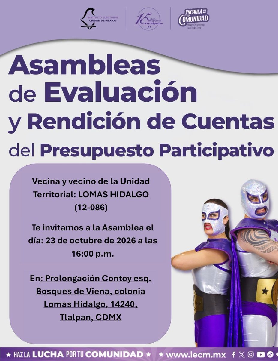 Distrito14IECM's tweet photo. 📢 ¡Te invitamos a participar en la Asamblea de Evaluación y Rendición de Cuentas!

🤝 ¡Ven, infórmate y participa!
🗣️ ¡Tu voz cuenta! https://t.co/DQnqyrSW2Z