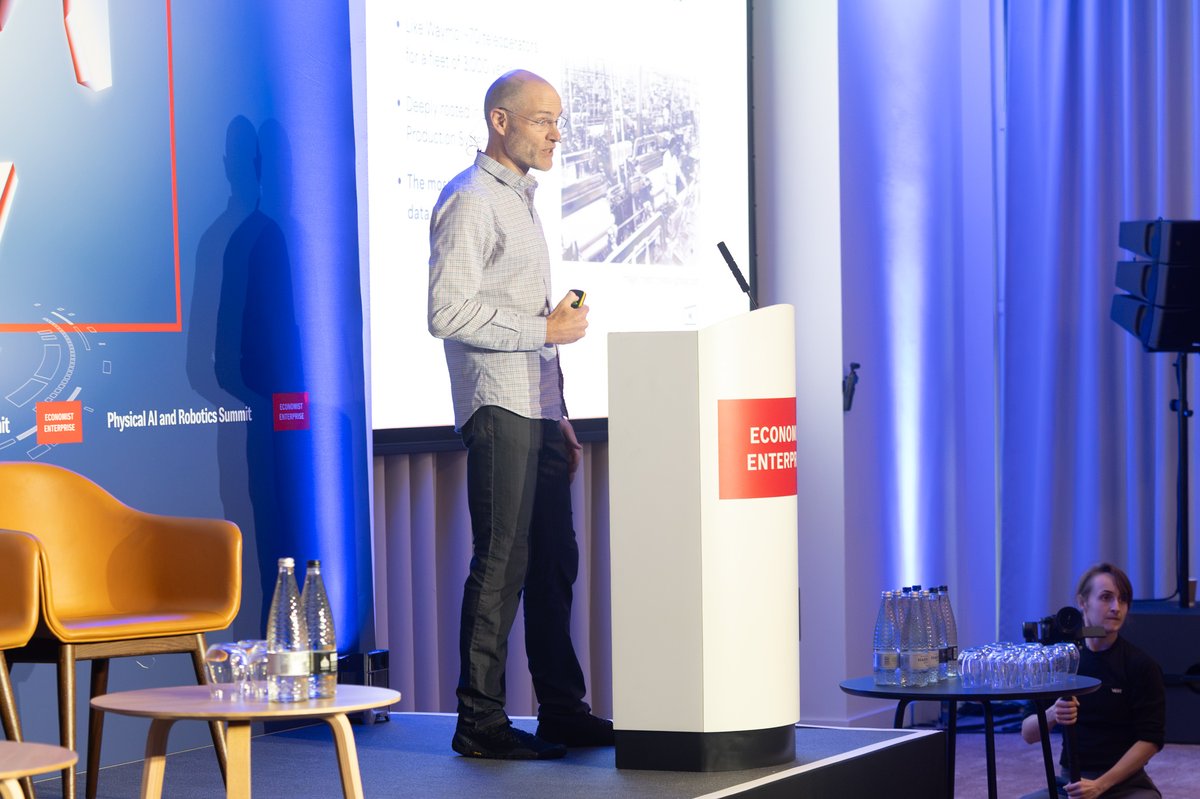 WaldenRobotics's tweet photo. How could general-purpose robots change manufacturing beyond automating one task at a time?

Our CEO @RussTedrake raised that question as he helped kick off @EconomistEvents' Physical AI & Robotics Summit, exploring the arc of progress in robotics and what advances might be next.