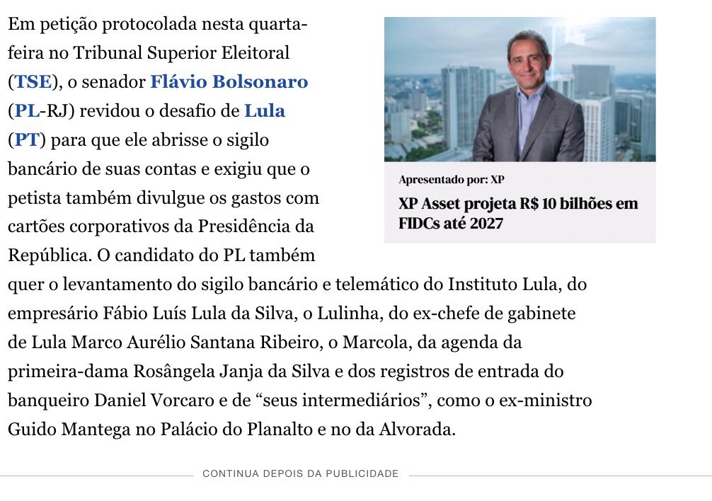 israel_massa's tweet photo. *FLÁVIO BOLSONARO ACIONA TSE E COBRA DIVULGAÇÃO DOS GASTOS DE LULA COM CARTÕES CORPORATIVOS

*FLÁVIO PEDE QUEBRA DE SIGILOS DO INSTITUTO LULA E DE LULINHA APÓS DESAFIO DO PRESIDENTE https://t.co/EtfQ94KsnO