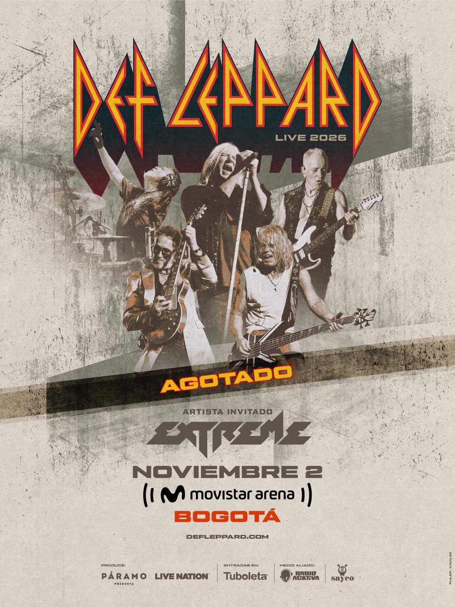 paramo_presenta's tweet photo. 🚨 AGOTADO 🚨

!Nos vemos el 2 de noviembre en una noche de puro rock con @DefLeppard en el @MovistarArenaCo ! 🤘 https://t.co/nsX5hPi0gt