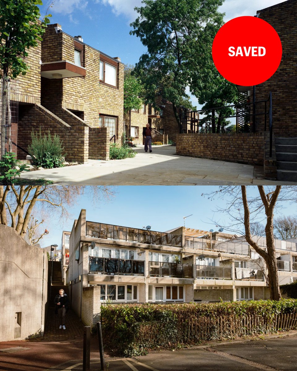 C20Society's tweet photo. 🚨BREAKING NEWS: We're absolutely delighted that Lambeth Council Cabinet members have just voted to save Central Hill Estate and Cressingham Gardens from a planned demolition. This follows a near 15 year-long battle led by residents and the @SaveCressingham and @savecentralhill campaigns, with four separate judicial reviews and an independent inquiry.

The Council found a comprehensive redevelopment of the two 1960s estates to no longer be financially viable and have instead promised an approach that will 'maintain existing homes, return empty properties to use and deliver genuinely affordable homes while respecting the borough’s architectural heritage.'  The surprising development follows a change in control at the Council after the May local elections, with the Green Party winning the most seats.

The council was previously taking forward their Estate Renewal Programme through the development company Homes for Lambeth. The 2022 Kerslake Review recommended closing down the company and the programme was brought back in-house under direct council control.

The pair of post-war social housing schemes have been C20's Risk List since 2017 and 2021 respectively, and were the subject of several unsuccessful listing applications by the Society as far back as 2016.

The Society's Director, Catherine Croft, commented: 

"We are overjoyed that good sense has finally prevailed. Both estates show post-war social housing at its most humane and sensitive; understated yet intelligently detailed and making the most of beautiful, verdant sites.

While the work of Camden architect Neave Brown has long been celebrated and recognised with numerous listing designations and conservation areas, the work of Ted Hollamby and his team at Lambeth (including Rosemary Stjernstedt, Roger Westman, and Charles Attwood) has been bafflingly overlooked.

Not only are these buildings of great historic interest, but they are much loved, practical homes which could serve as exemplar for today’s housing crisis. They now need to be appropriately upgraded and cared for, so they can continue to can continue to serve and bring pleasure to future generations."