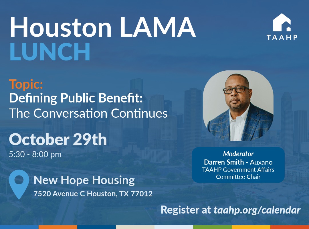 TAAHPTX's tweet photo. 📍 HOUSTON, TX! Join TAAHP’s Houston LAMA group Oct. 29 for “Defining Public Benefit: The Conversation Continues,” exploring tax exemptions, Chapter 392, and the broader impact of affordable housing.
Register: https://t.co/ZB1XL2s9Bk
#TAAHP #AffordableHousing #TexasHousing https://t.co/kdalmdJ5OF