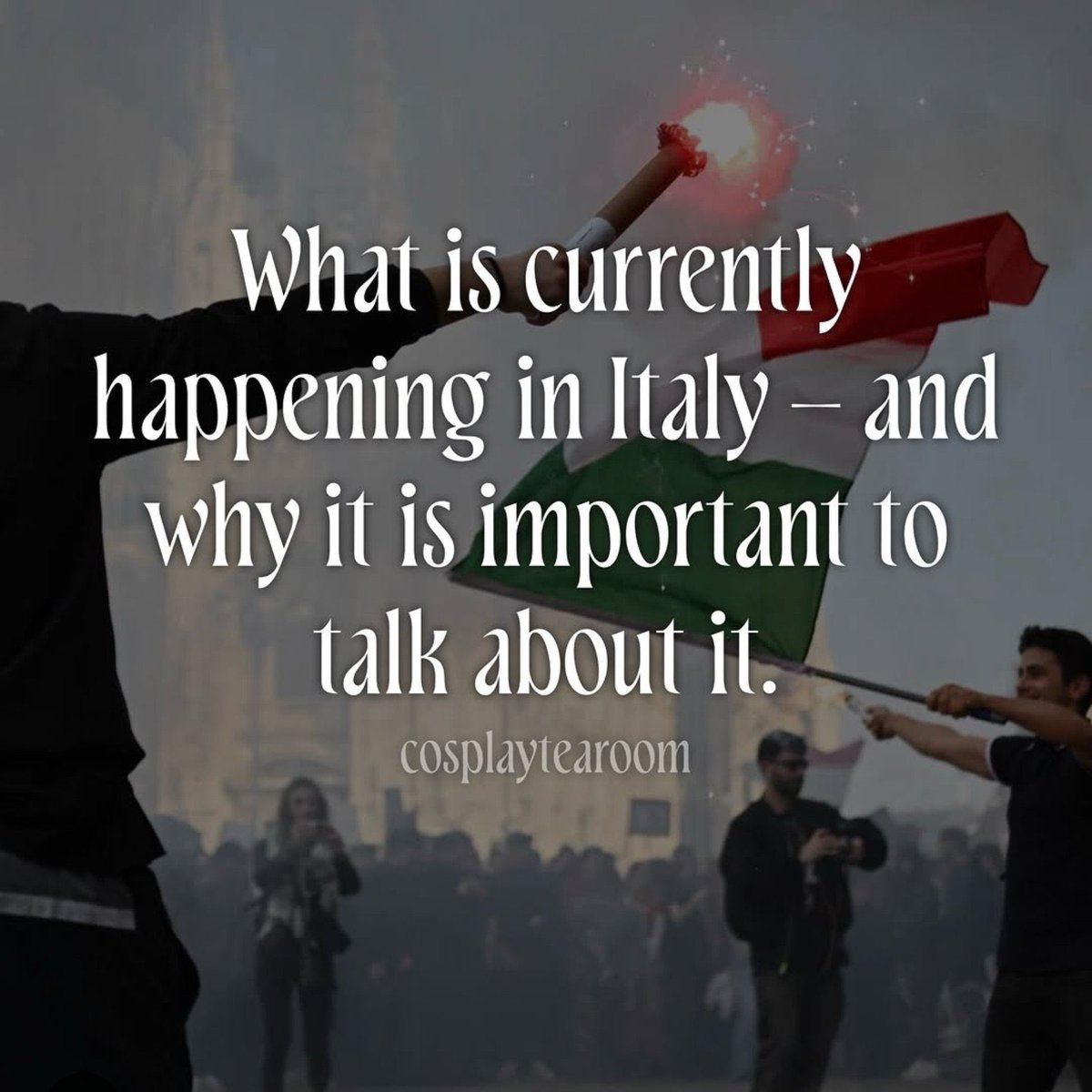 thinkgwen's tweet photo. this is a brief summary of what is happening in my country, italy

please guys talk about italy, france, spain, and albania, many protests are taking place in these countries, and we are being censored by the government, as well as arrested and beaten by the police https://t.co/nm1y0xO9PF