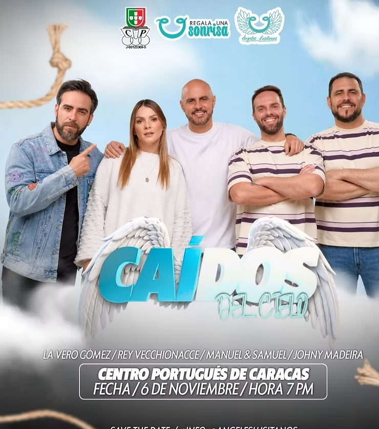 Informe21's tweet photo. 😃 El próximo #6nov se presentará Caídos del Cielo, la anfitriona será la locutora Vero Gómez. Rey Vecchionacce y Jhonny Madeira presentarán 20 minutos de su rutina también en dupla las ocurrencias de Manuel &amp; Samuel como “Los Gemelos Madeirenses”. https://t.co/QZLvuwSSrp https://t.co/OrerqkXjU6