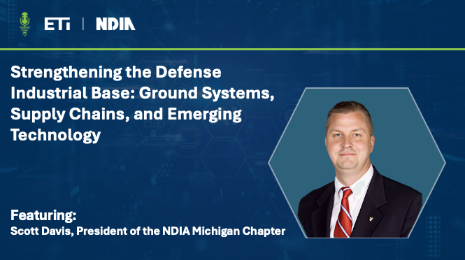 EmergingTechETI's tweet photo. 🎙️Podcast Release: In this episode, Dr. Arun Seraphin speaks with Scott Davis, President of the NDIA Michigan Chapter, about the challenges facing the ground systems industrial base and opportunities to strengthen it. 

Watch here: https://t.co/Z76IWRcaik 

#GroundSystems https://t.co/QE0clcOojT