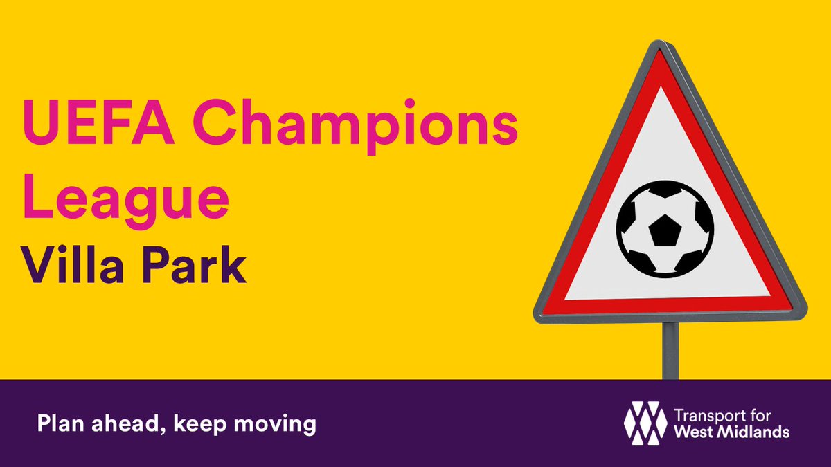 TransportForWM's tweet photo. ⚽ @AstonVilla take on Viking at Villa Park tonight in the UEFA Champions League!

⌚ KO 8:00pm

⚠️ Trains serving Aston &amp; Witton will be busier. New Street station will also be busier.

ℹ️ https://t.co/7vJ6yqnGe5 https://t.co/ndobbTandC