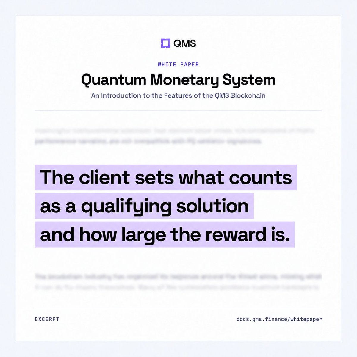 QMSNetwork's tweet photo. A portfolio manager can’t judge an investment by expected returns alone. It also has to fit their risk budget and position limits.

The same idea applies to QMS’s planned useful-work marketplace.

Clients will define what a solution needs to achieve and the reward for meeting those requirements. Miners will know what to work toward, and clients will decide what’s worth paying for.