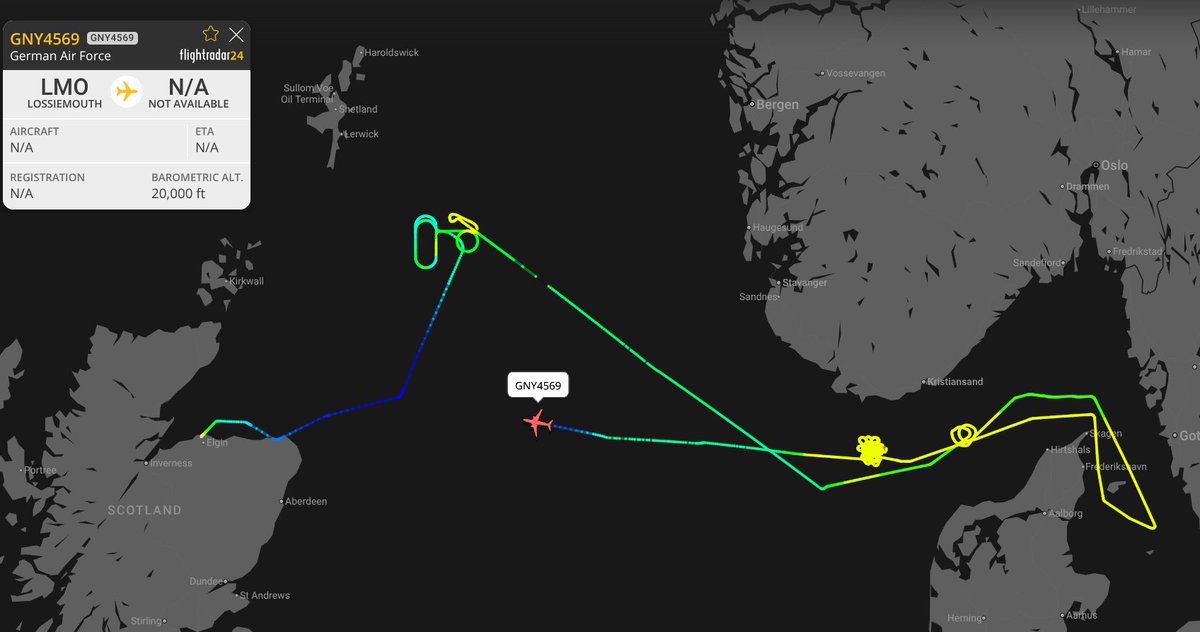 AirSpecInt's tweet photo. German Air Force:

P8 Poseidon
(Deployed to RF Lossiemouth-Uk)

Now returning back to Lossiemouth, after an extended mission to the Skagerrak area

21-10-26 13:10 utc https://t.co/4X9tPk8t2r