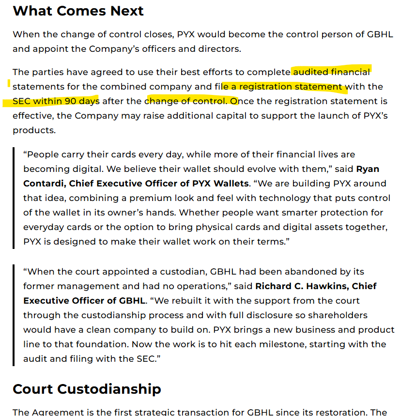 stock_hacker's tweet photo. $GBHL Audited in the next 90 days, and I believe them cause Hawkins $AMFN RM was announce 12/1 and the Audit was complete 3/12 and it ran from Trip to .08 in that short time, eventually hitting .20 cents. LFG... https://t.co/kYX5MgZglP
