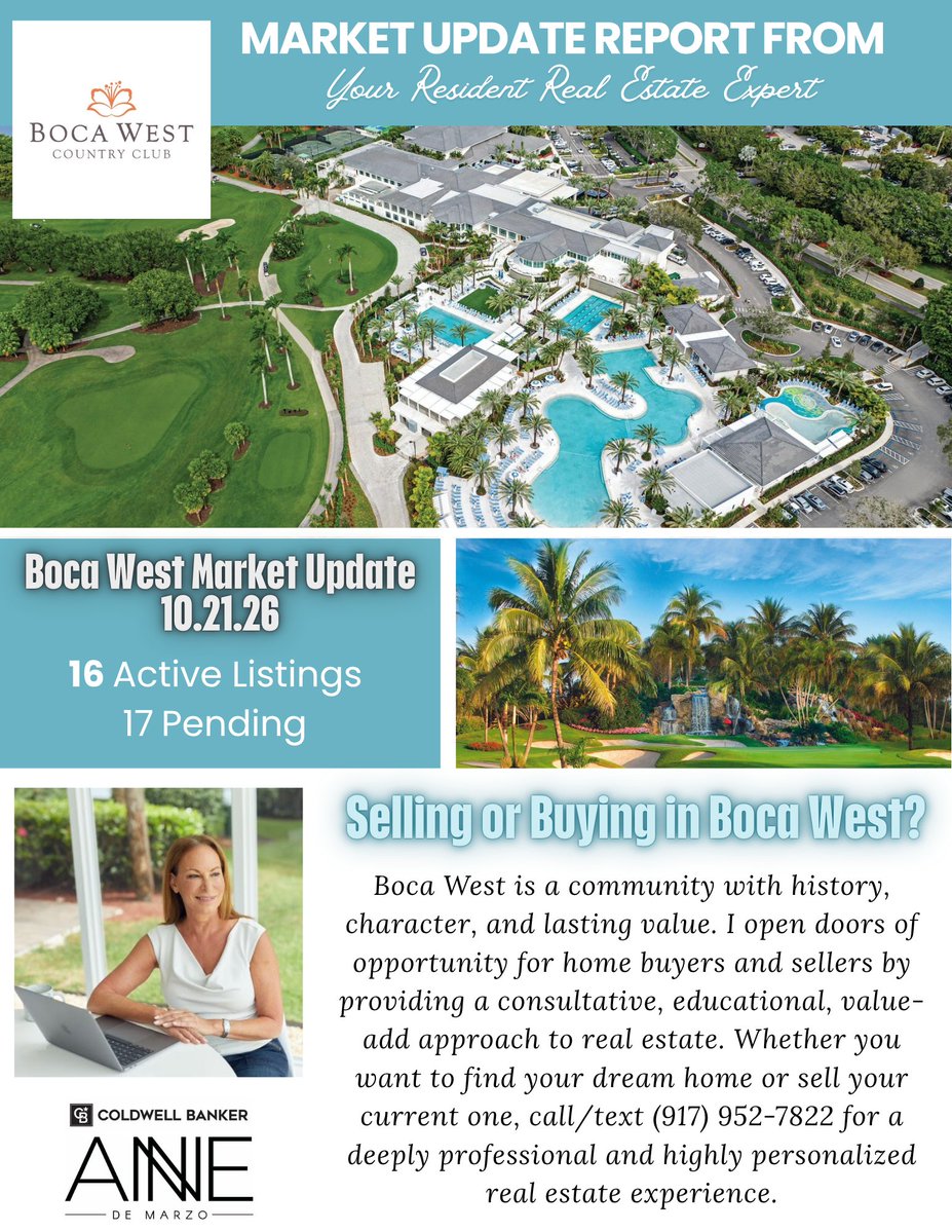AnneDeMarzoHome's tweet photo. What's on the market and under contract in Boca West? My new real estate report reveals all & helps you unlock buying & selling opportunities. https://t.co/YbGoUQBWAN
#BocaWest #BocaWestCountryClub #realestateagent #realestatebroker #BocaRatonRealEstate https://t.co/vaDqBr7xx9