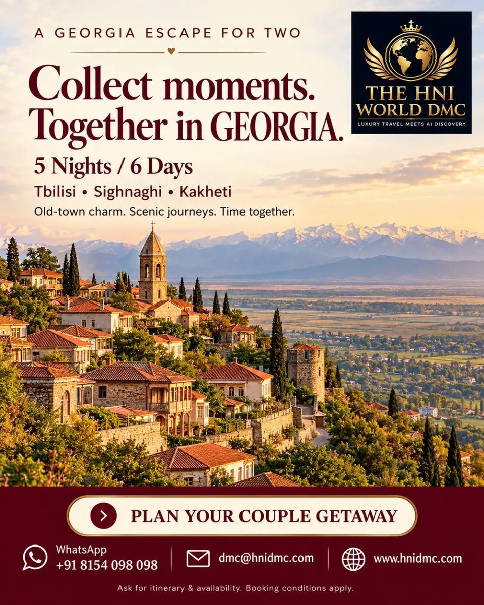 LeevaMarquez4gp's tweet photo. Collect moments together in Georgia: a 5-night, 6-day escape through Tbilisi, Sighnaghi and Kakheti. Discover old-town charm, mountain views, romantic streets and intimate Georgian wine experiences. https://t.co/HRFvwTes22