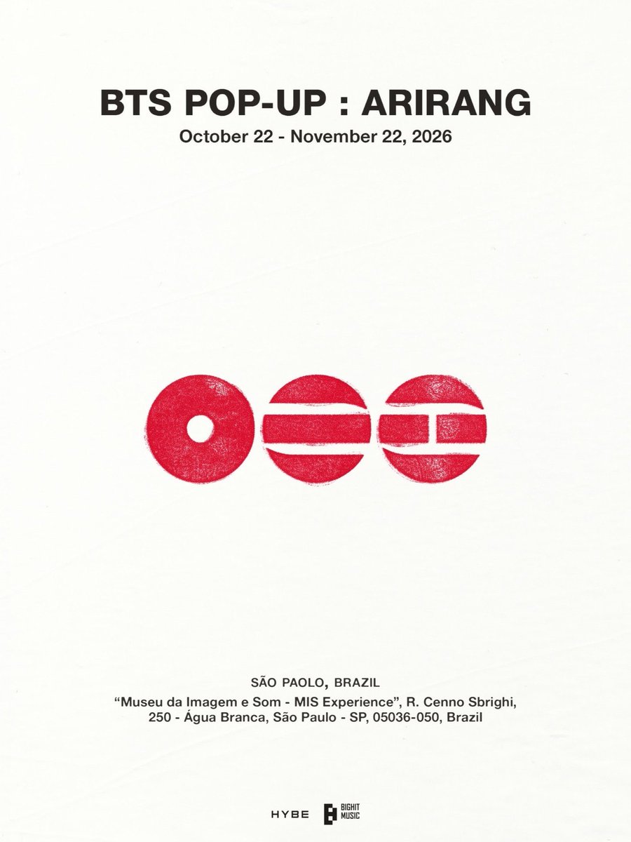 btsbrasil_on's tweet photo. 🚨 VEIO AÍ!!

Mais Informações sobre a BTS POP-UP em São Paulo!

Abre amanhã, 22 de outubro, e ficará aberta até 22 de novembro, das 9h às 20h! 💜

‼️ No dia 25 de outubro, devido às eleições, a abertura será após às 12h.

📍 Local: MIS Experience — Museu da Imagem e do Som
R. Cenno Sbrighi, 250 – Água Branca, São Paulo – SP, 05036-050.  

🎟️ RESERVAS ONLINE

O cadastro para as reservas abrem hoje, 21/10, às 20h pelo site  https://t.co/jXkOMvHuvk

⚠️É obrigatório fazer o cadastro e a verificação de identidade no site com antecedência antes das 20h para conseguir reservar!  

▪️Cadastre-se/faça login em https://t.co/jXkOMvHuvk  
▪️Selecione a data e horário e clique em "Confirm" 
▪️Clique em "Done" para finalizar  
▪️Acesse o seu QR Code em "My Account"  

A entrada no local será sequencial por ordem de chegada com a validação do QR Code. 

#BTS #BTS_ARIRANG #BTS_POPUP
(1/2)