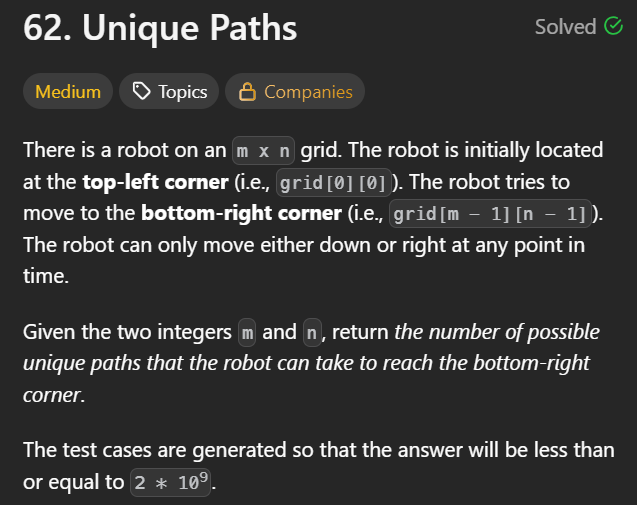 hemanyadav2005's tweet photo. Day 97/100 of #100DaysOfCode
- Problem solved: 62. Unique Paths
- Topic covered: Dynamic Programming https://t.co/qbEPxR1Zrh