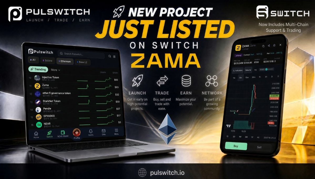 PulswitchApp's tweet photo. 🟨 Zama Is Newly Listed &amp; Live To Trade On Switch At Pulswitch 

https://t.co/S7P4eyV7Vs

0xa12cc123ba206d4031d1c7f6223d1c2ec249f4f3

Zama is building the missing piece for onchain finance, confidential computation using Fully Homomorphic Encryption (FHE). https://t.co/ArSZ0zg1b7