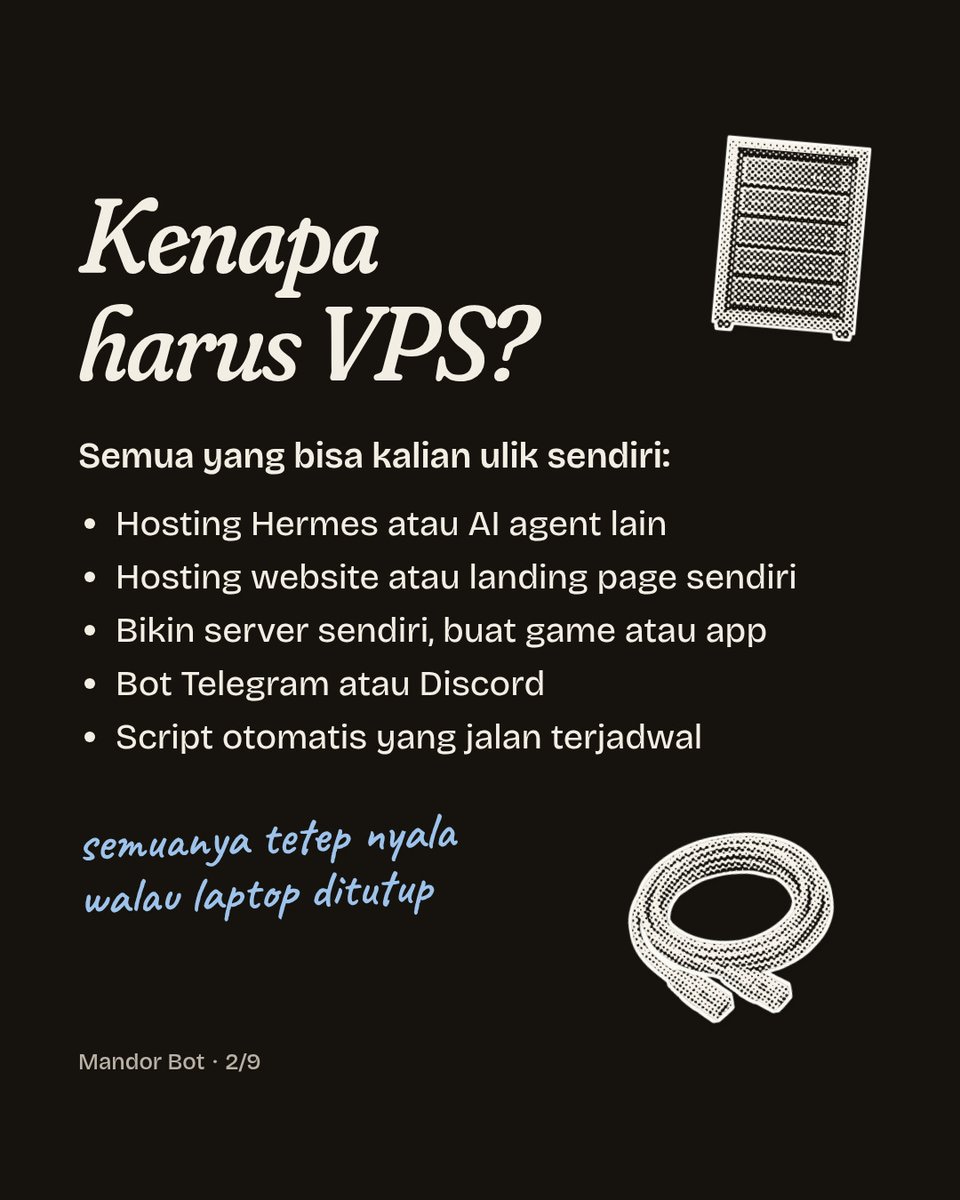 x020345's tweet photo. An AI agent on your laptop stops the moment you close the lid.

A VPS keeps it running, and the same box can host your website, a game server or scheduled scripts. These are the free and cheap ones I've actually used, plus the catch.

Buat yang hobinya nyari gratisan 🤣 https://t.co/RAzelJ1IOF