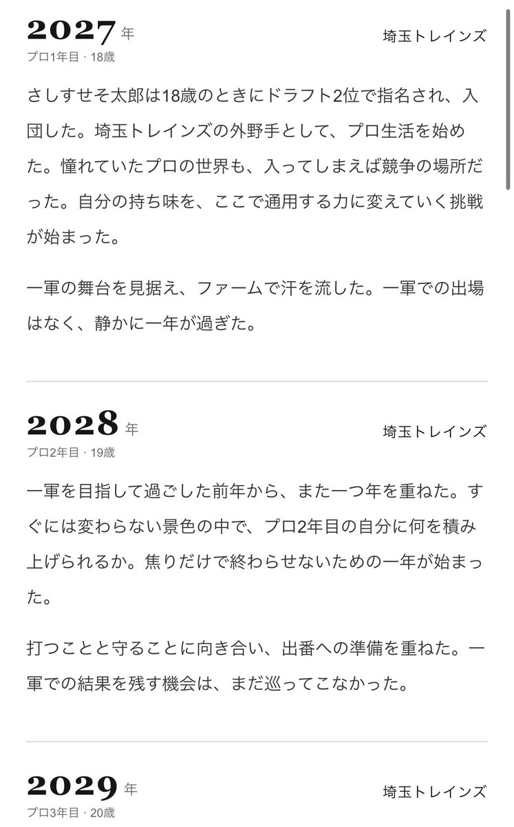 ssssstaro2's tweet photo. もしドラフト指名されたらどんな野球人生を歩むかを眺める謎ゲーつくりました #プロ野球人生ガチャ https://t.co/dwcShT7pP7