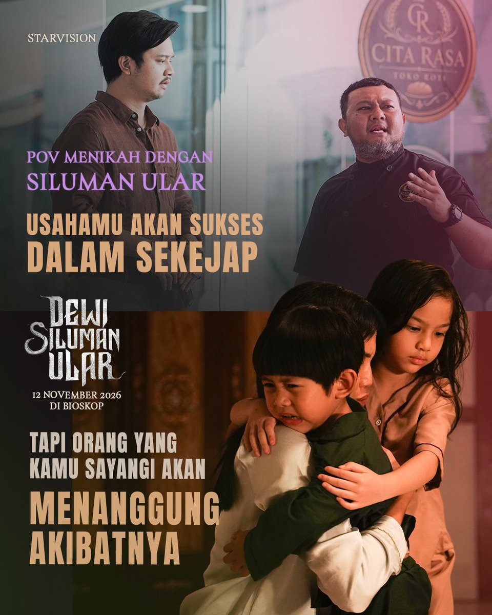 Starvisionplus's tweet photo. Punya semuanya dalam sekejap memang menggiurkan. Tapi, nggak sebanding deh sama konsekuensinya 🫣

Akan ada banyak kengerian akibat ulah Dedi di Film 𝐃𝐞𝐰𝐢 𝐒𝐢𝐥𝐮𝐦𝐚𝐧 𝐔𝐥𝐚𝐫, tayang mulai 𝟏𝟐 𝐍𝐨𝐯𝐞𝐦𝐛𝐞𝐫 𝟐𝟎𝟐𝟔 di Bioskop 🐍

#DewiSilumanUlar #FilmDewiSilumanUlar https://t.co/I79kSxYZ3b