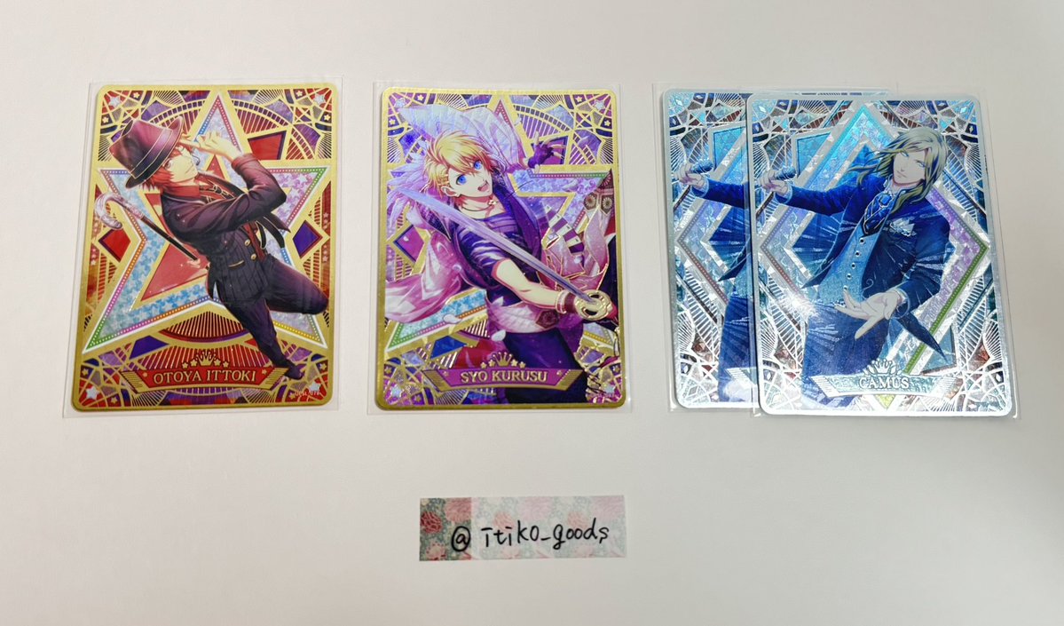 itiko_goods's tweet photo. 【交換】うたプリ ビジュアルカードコレクション ビジュコレ Vol.1 Vol.2  SR

譲▶音也 翔　カミュ

求▷蘭丸（2＞3枚目）

郵送交換希望。段違いとなり難しいかとは思いますが、検索からもお声掛けお待ちしております🙇‍♀️ https://t.co/sMJM2RnNYp