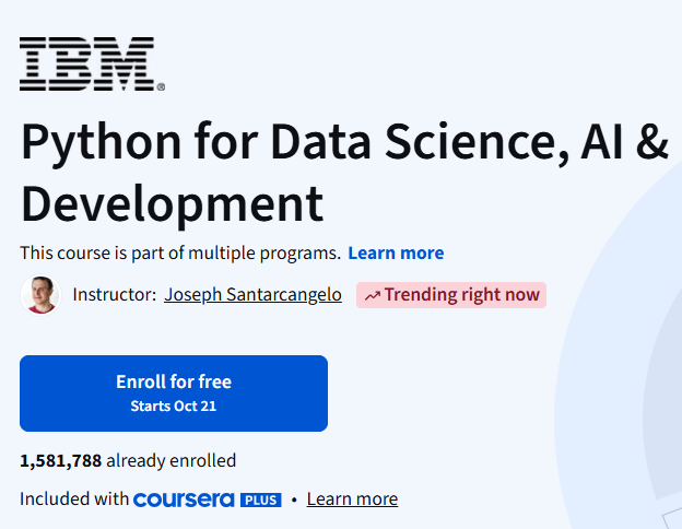 clcoding's tweet photo. Want to learn Python for Data Science, AI, and Development?

IBM offers a popular course on Coursera that can help you build practical Python skills for the tech industry.

What you'll explore:

Python programming fundamentals

Data Science concepts

AI and Machine Learning foundations

Python for real-world development

With over 1.5 million enrollments, this course is worth exploring if you're starting your journey into Python and AI.

Best part? You can enroll for free!

Start learning today and take your first step toward a career in Data Science, AI, or Software Development.

Detailed Explanation: https://t.co/O86oDXkOJG