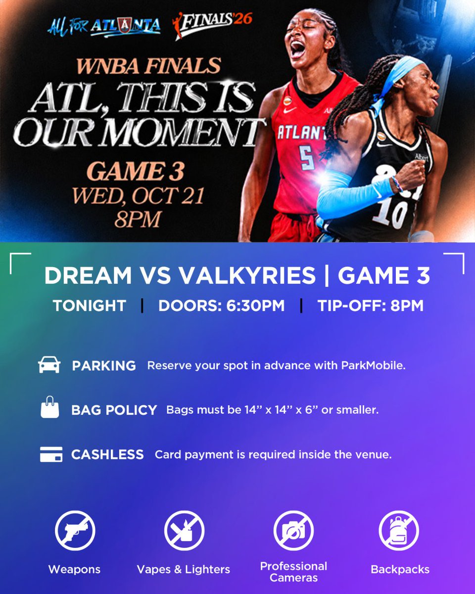 StateFarmArena's tweet photo. Everything you need to know for Dream vs Valkyries tonight! 

🅿️: https://t.co/FYSpeoJ2u0 
ℹ️: https://t.co/bc9dEc7O2n https://t.co/Bp2NTUm87p