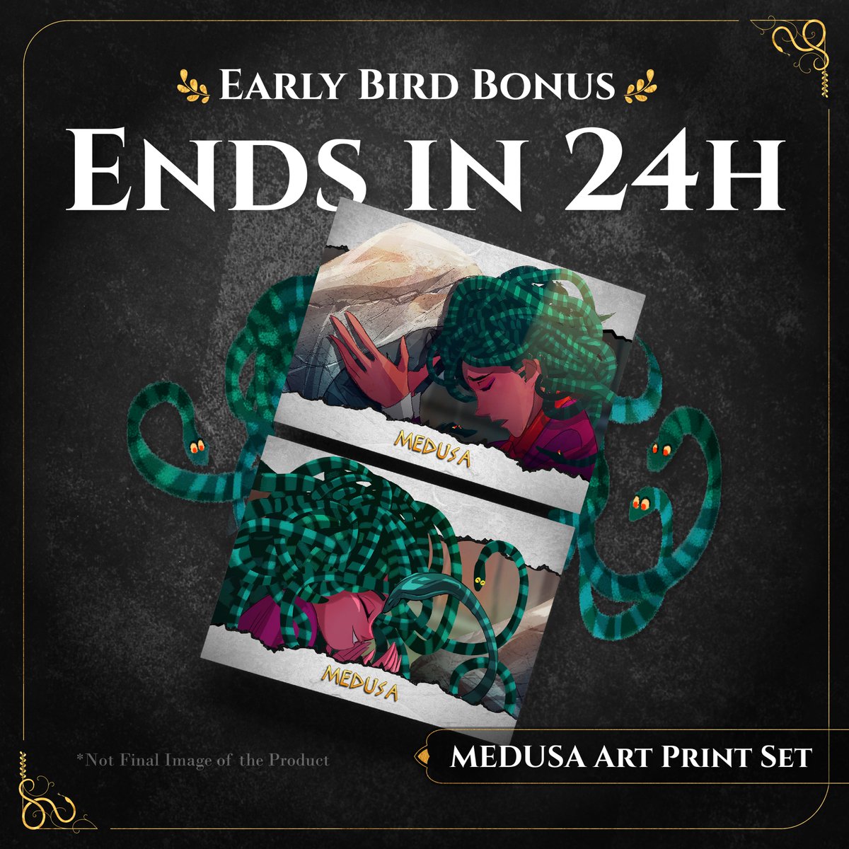JUNCHIUart's tweet photo. Thank you to everyone who celebrated MEDUSA’s launch with us yesterday.

After talking it over with JUN CHIU, we have some good news to share: we’re opening 50 more slots for Tier 7, our limited hand-signed set! This is the only time we’re adding slots.

If you’ve been hoping for a signed set, this is your chance.

The 50 new slots open now!

--

The Early Bird ends in 24 hours, on October 22 at 6 AM PDT / 9 AM EDT.

Back any physical tier (Tier 2 and up) before the Early Bird ends, and the Medusa Art Print Set ships with your rewards.

👉 https://t.co/oWHZZGHb6P

— Horiza ✦

#MEDUSA #JUNCHIU #HorizaCreations