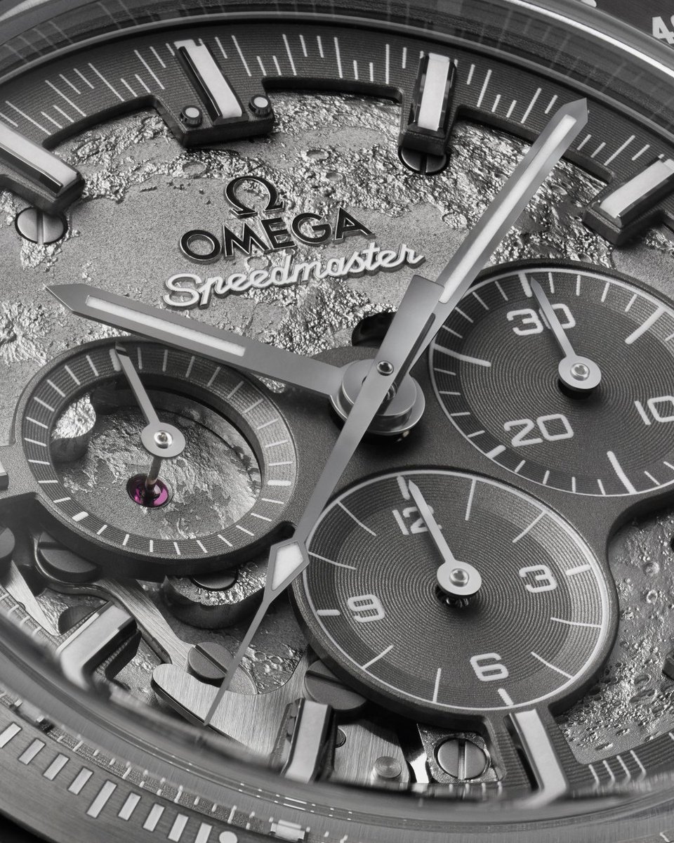 omegawatches's tweet photo. Get up close to the Speedmaster Grey Side of the Moon. On the skeletonized grey anodised aluminium dial, OMEGA has laser-ablated the cratered detail of the Moon’s near side.

Speedmaster, iconic since 1957.

#OMEGA
#Speedmaster https://t.co/R8rCaH9H7l
