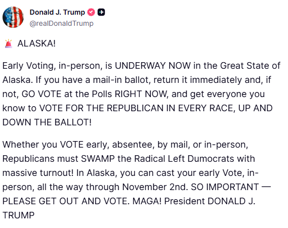 GuntherEagleman's tweet photo. 🚨 ALASKA: There are TWO Dan Sullivans on your Senate ballot. Make sure you pick the RIGHT one.

The Republican senator is Dan S. Sullivan.

The other is Daniel J. Sullivan Jr., a retired teacher who happens to share his name. He's pulling 3% to 5% in the polls, in a race that is TIED.

Mary Peltola is right there. Nick Begich is in a dogfight too.

And Ballot Measure 2, which repeals ranked choice voting, is dead even.

Early voting is open now. President Trump says GO.

Read your ballot carefully.

Then fire Peltola again.