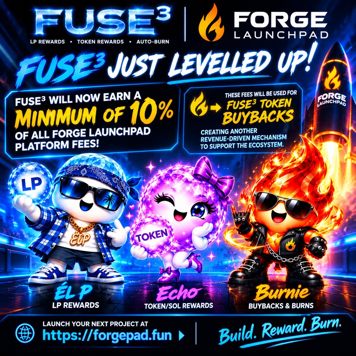 Fuse3Sol's tweet photo. 🔥 FUSE³ JUST LEVELLED UP! 🔥

FUSE³ will now earn a minimum of 10% of all Forge Launchpad platform fees! 💰 @ForgeLaunchPad

These fees will be used for FUSE³ token buybacks, creating another revenue-driven mechanism to support the ecosystem. 📈🔥

More launches. More platform revenue. More buyback power. The bigger Forge grows, the greater the opportunity for FUSE³!

🚀 Launch your next project at https://t.co/KKKQszSTTv

Build. Reward. Burn. ♻️

FUSE3in85PPWaA7BdRucpRyemH69nLQHdCU6NfwfWXqL