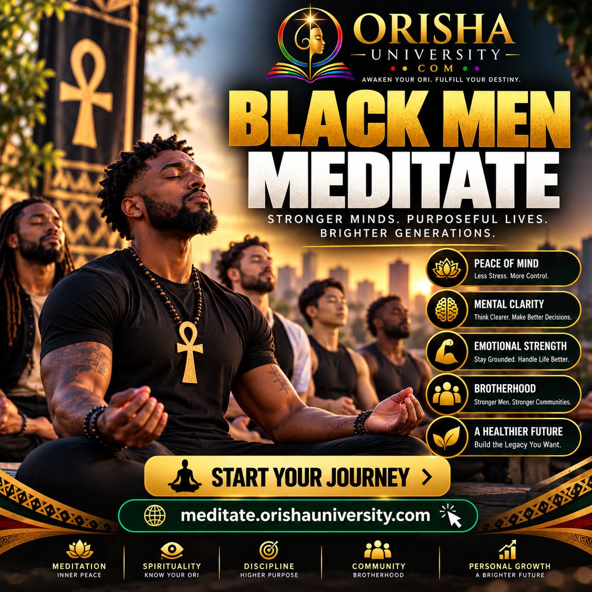 memphispress_'s tweet photo. BLACK MEN MEDITATE. Stronger minds. Purposeful lives. Brighter generations. 🧘🏿‍♂️✨ Start your meditation journey with Orisha University: #BlackMenMeditate #Meditation https://t.co/mCZQ9z6tb0