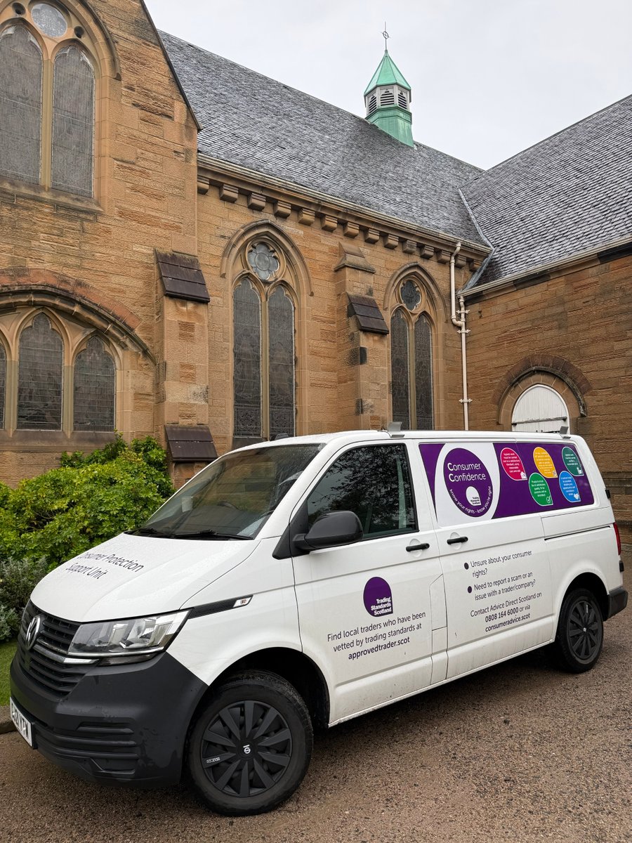 TSScot's tweet photo. We've been out with the #ScamAware van this morning, discussing rogue traders and consumer protection at South Side Parish Church in Edinburgh - let us know if you see the van on its travels! https://t.co/JO44N9LhYm