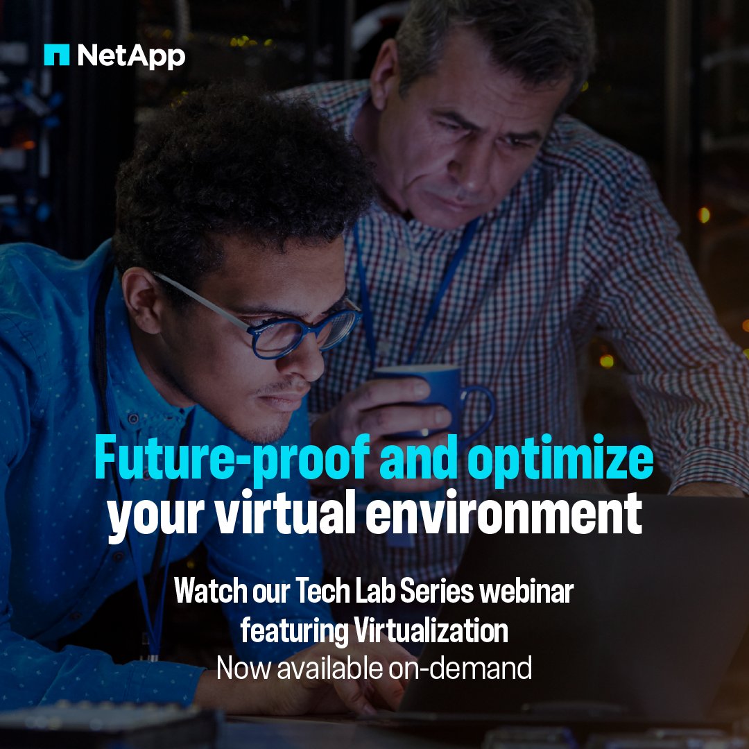 NetApp's tweet photo. Did your #virtualization bill go up again? Of course it did...
 
We're here to help, our on-demand Tech Lab webinar shows you how to bring it back down.
 
NetApp experts explain practical solutions to cutting costs and keeping flexibility, watch it here 👉 https://t.co/JBesaf59T1 https://t.co/7guzLqLSli