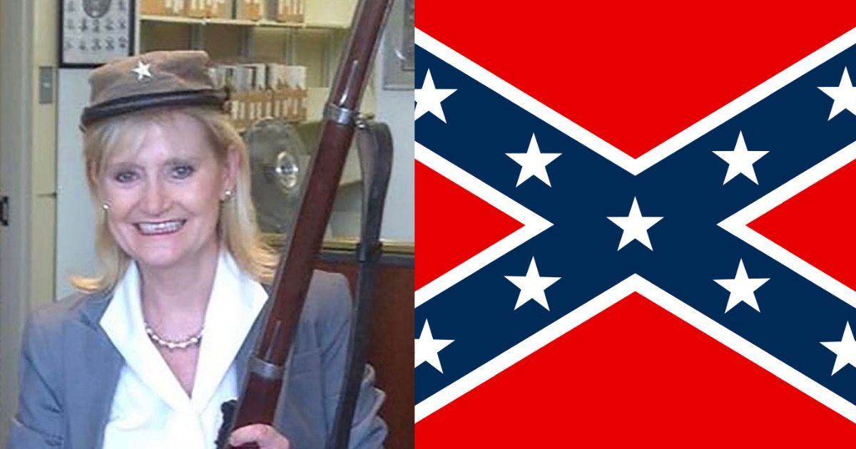 GOP__Ls's tweet photo. 🚨 BREAKING: Republican Senator Cindy Hyde-Smith poses with Confederate artifacts in leaked photo. https://t.co/eHrHnkWxiW