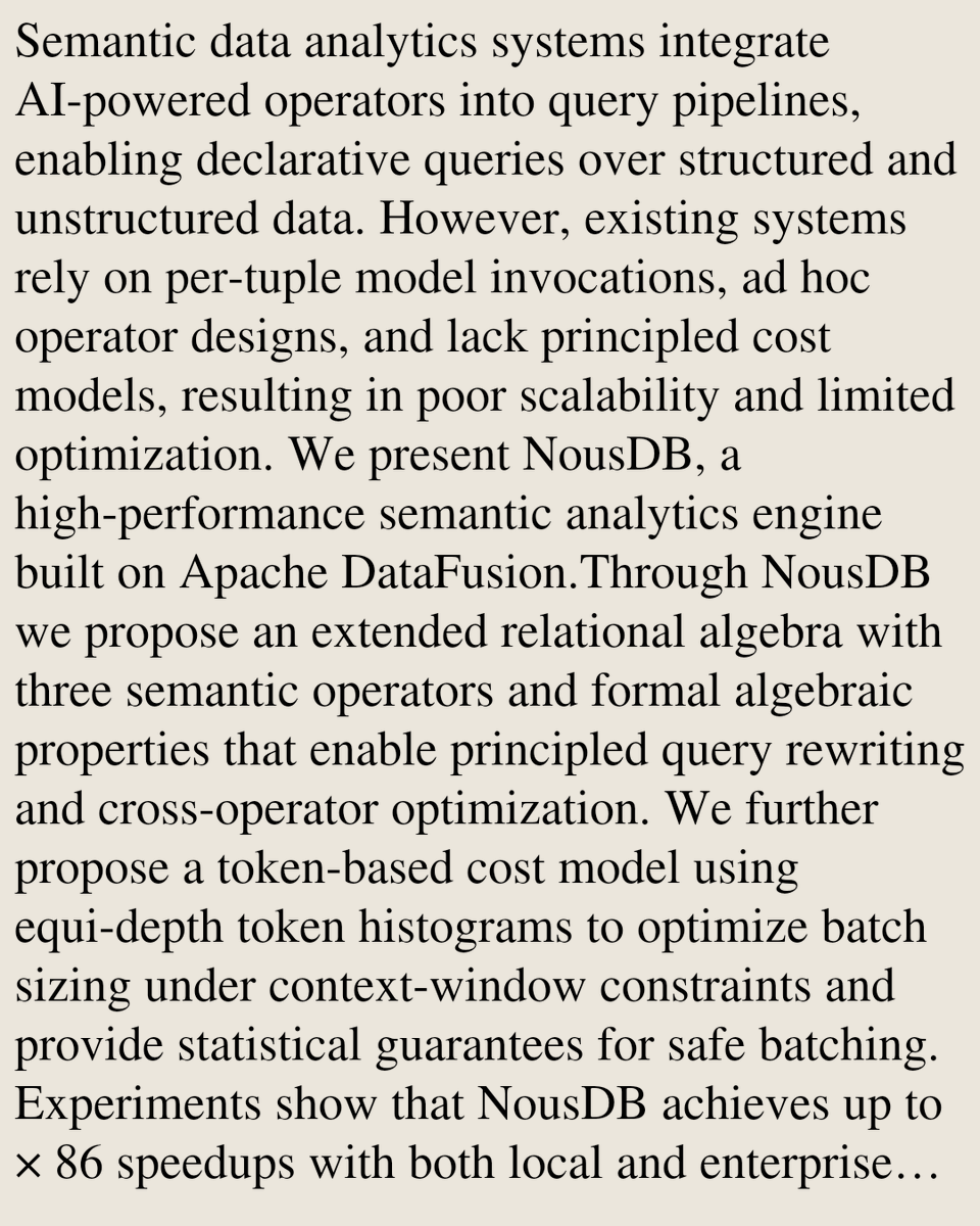 UFCS's tweet photo. NousDB - A Fast Query Engine for Semantic Analytics

Christos Tsapelas, Georgia Koutrika, Yannis Ioannidis
https://t.co/Q1DUTwjWaL [𝚌𝚜.𝙳𝙱] https://t.co/1txCa3Aq8R