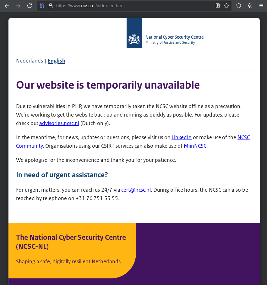 TimCreswick's tweet photo. I guess now we find out which websites were running on PHP, but this one might be my favourite so far https://t.co/v6t79wy2BA