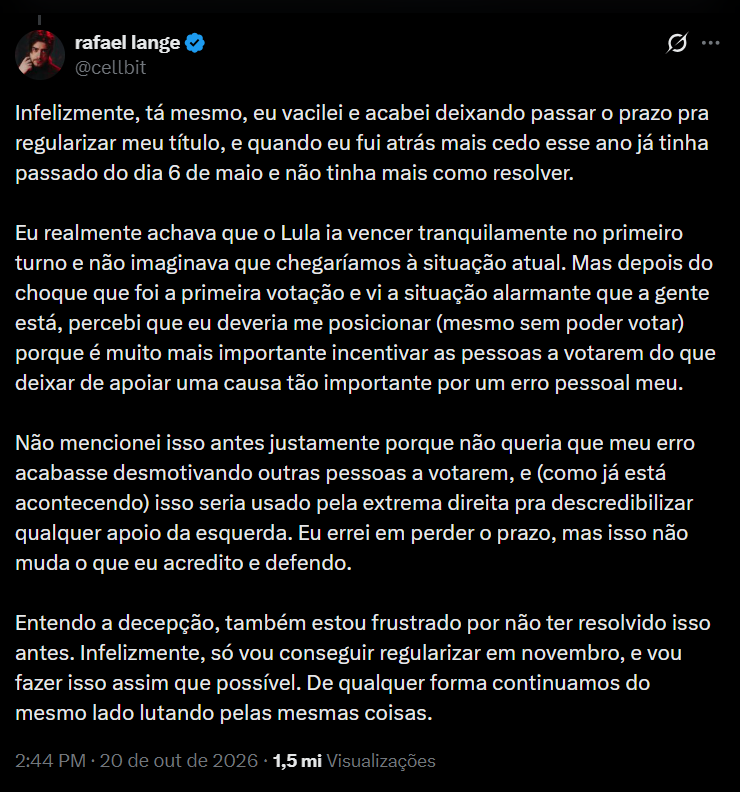 Byanu's tweet photo. O Cellbit passou anos influenciando jovens a votar no PT e ele mesmo não votou porque está com o título cancelado.

kkkkkkkkkkkkkkkkkkkkkkkkkkkkkkkkkkkkkkkkkkkkkkkkkkkkkkkkkkkkkkkkkkkkkkkkkkkkkkkkkkkkkkkkkkkkkkkkkkkkkkkkkkkkkkkkkkkkkkkkkkkkkkkkkkkkkkkkkkkkkkkkkkkkkkkkkkkkkkkkkkkkkkkkkkkkkkkkkkkkkkkkkkkkkkkkkkkkkkkkkkkkkkkkkkkkkkkkkkkkkkkkkkkkkkkkkkkkkkkkkkkkkkkkkkkkkkkkkkkkkkkkkkkkkkkkkkkkkkkkk
