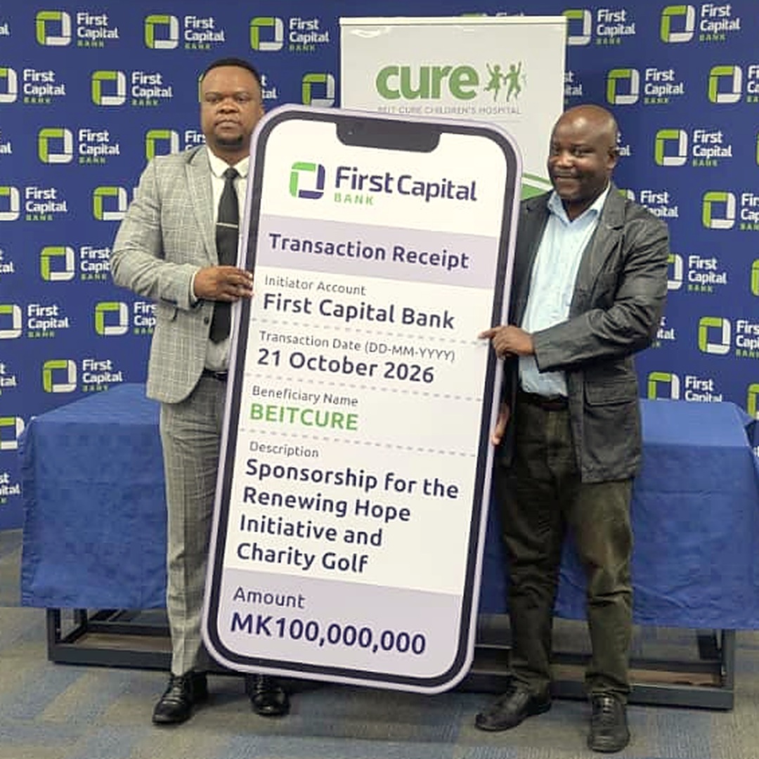 FirstCapital_Mw's tweet photo. Today, First Capital Bank handed over MK100 million to Beit-CURE Children’s Hospital of Malawi, reaffirming our longstanding partnership and its mission to give children life-changing treatment and a healthier future.

#BeliefComesFirst #BeitCureFCB https://t.co/J2VSnV4TQy