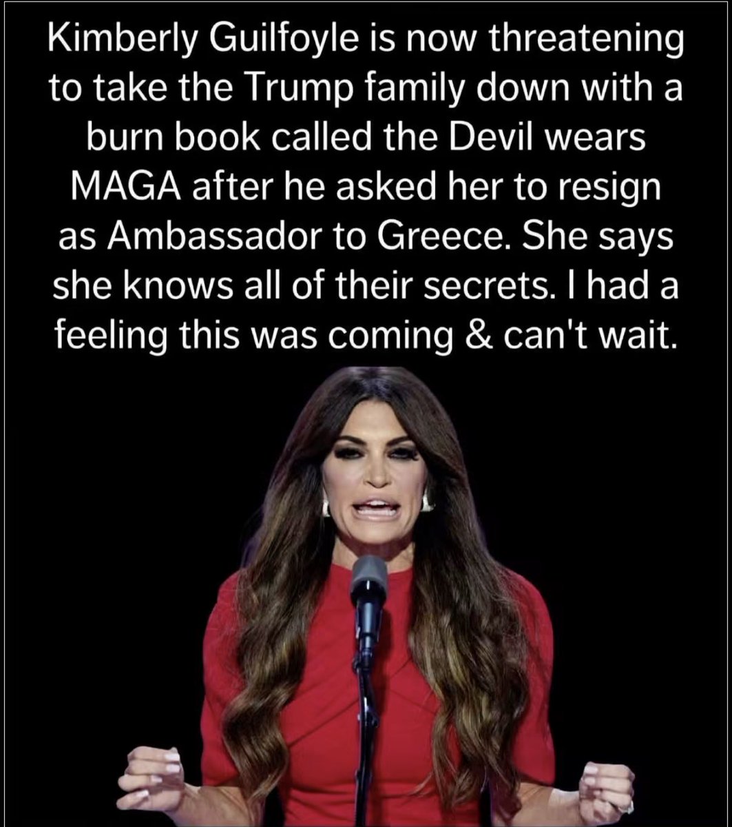 AnnieForTruth's tweet photo. Gargoyle is just threatening to use a burn book to negotiate a huge payout from Trump! She has all of Dirty Don’s secrets after dating Junior for 6 years, and engaged for 4 years. She and Junior got coked up together and lil Donny did a lot of talking! https://t.co/DOu1pH7TAR