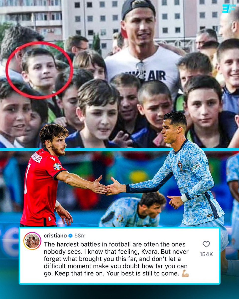 UtdKlay_'s tweet photo. 🚨🗣️Khvicha Kvaratskhelia on Cristiano Ronaldo in 2025:

“When I was younger, one of my coaches gave me a piece of advice that has stayed with me ever since.

“He told me: ‘Don’t just watch Cristiano Ronaldo’s skills. Pay attention to how he reacts whenever he loses the ball.’”

“Most young players focus on dribbling, goals and flashy skills. But Cristiano was different. Whenever he made a mistake or lost possession, his immediate instinct was to fight and win the ball back.”

“His mentality fascinated me. He couldn’t stand losing, not even the smallest battle on the pitch.”

“From that moment, I stopped focusing solely on highlights and started studying the mentality, hunger and determination behind greatness.”

“Cristiano will forever be my idol. He taught an entire generation that talent alone isn’t enough to become the best. You need obsession, discipline, sacrifice and an unbreakable desire to win.”
-
A mentality that inspired Kvaratskhelia from childhood and shaped his understanding of true greatness. It’s no surprise Cristiano Ronaldo sent him a heartfelt message wishing him a speedy recovery after his ACL injury. The mutual admiration and respect between these two is truly special. 🐐❤️🔥